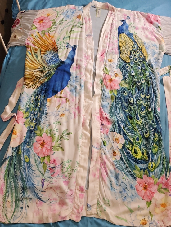 Aratta Other - Aratta Satin Peacock Kimono Robe in Blue, Green, Pink